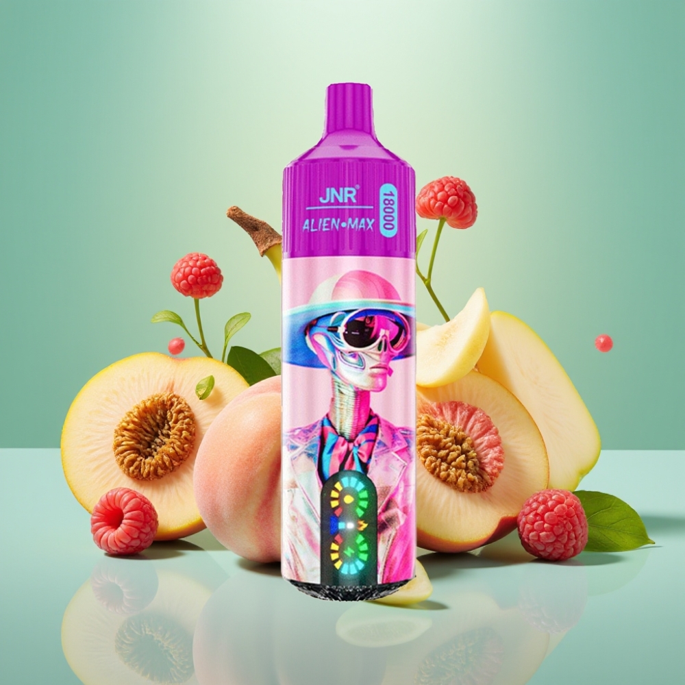JNR Alien Max 18000 Puffs Baltasis Persikas Avietė LED Ekranas 28ml