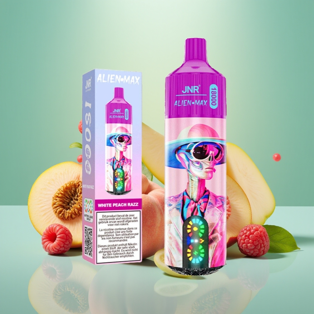JNR Alien Max 18000 Puffs Baltasis Persikas Avietė LED Ekranas 28ml