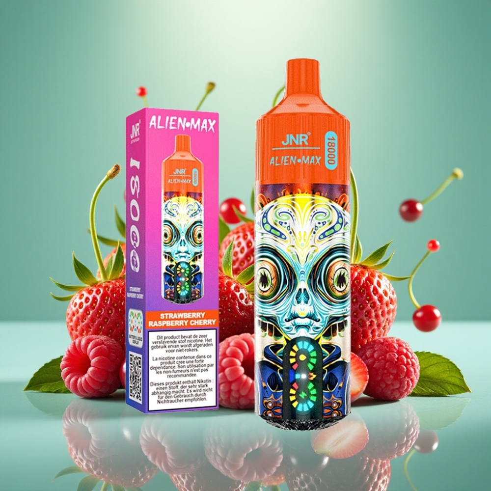 JNR Alien Max 18000 Puffs Dviguba Dėžutė, 28ml, Tipas-C, Braškė Avietė Vyšnia