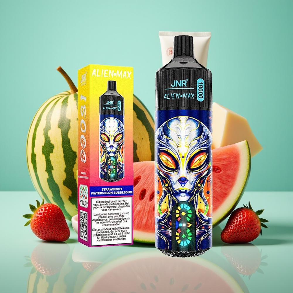 JNR Alien Max 18000 Puffs Dvigubas Branduolys, Braškė-Vandyns Bubblegum, 28ml