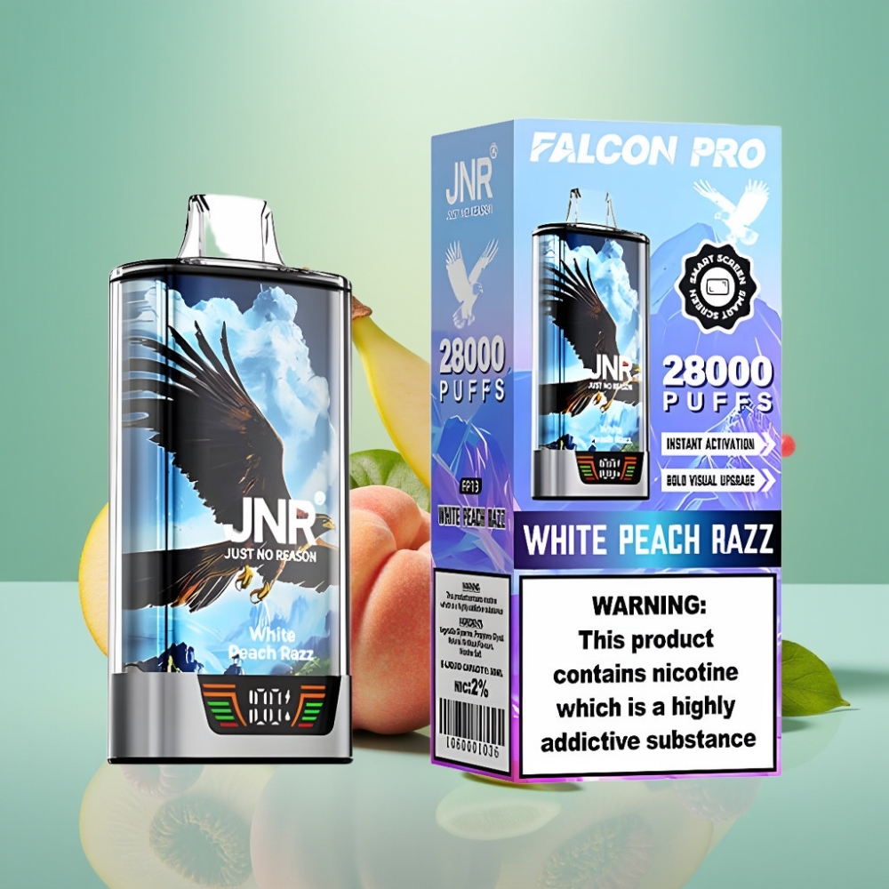 JNR Falcon Pro 28000 30ml Baltasis Persikas Razz USB Type-C