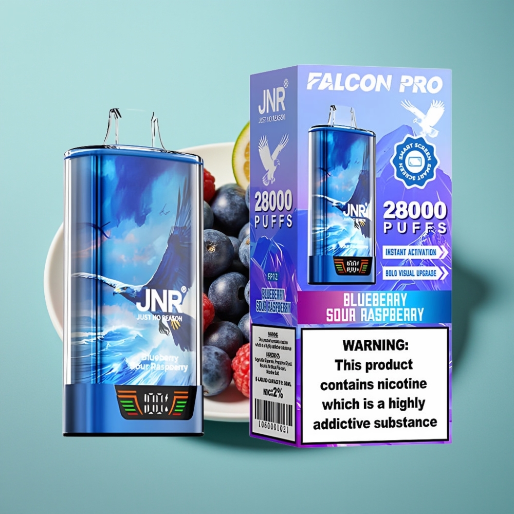 JNR Falcon Pro 28000 Disposable Vape Mėlynių ir Rūgščių Aviečių 30ml 5%