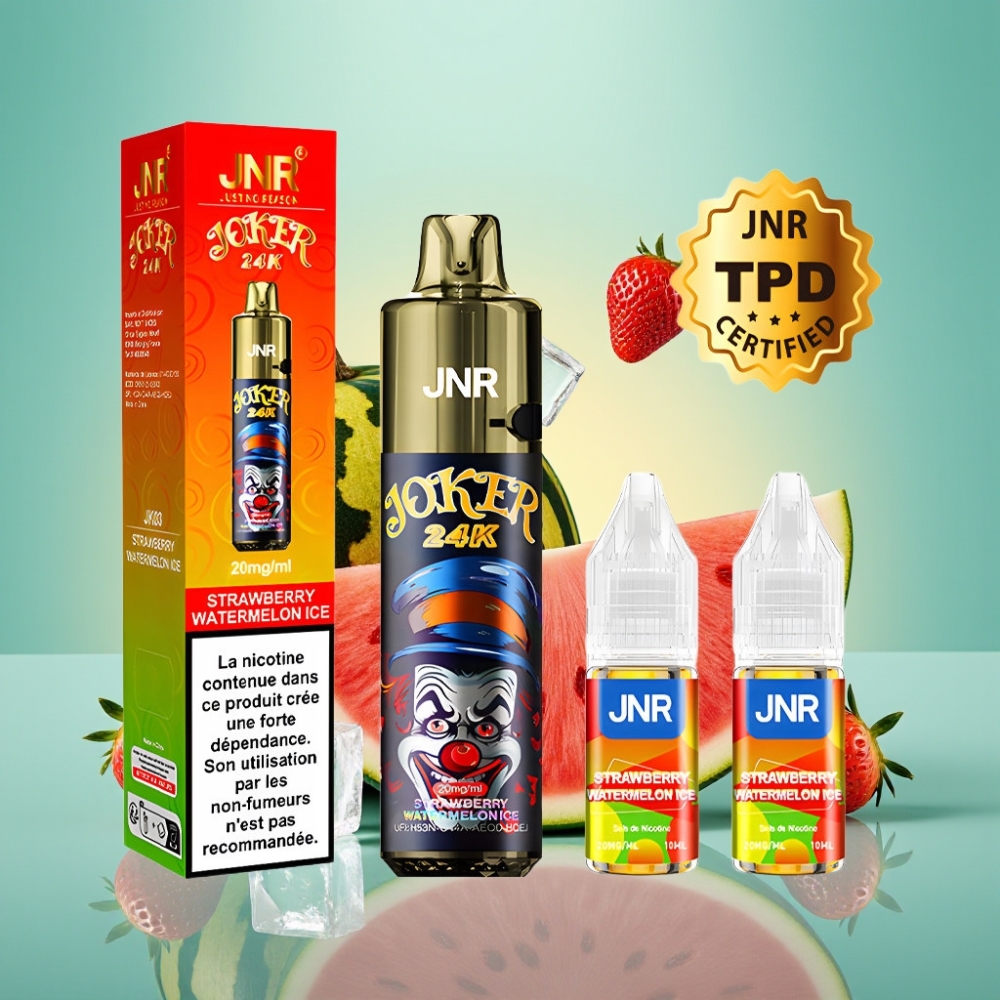 JNR Joker 24000 Puffs 2+10ml Šoninis Papildymas Braškynės Arbūzo Ledas
