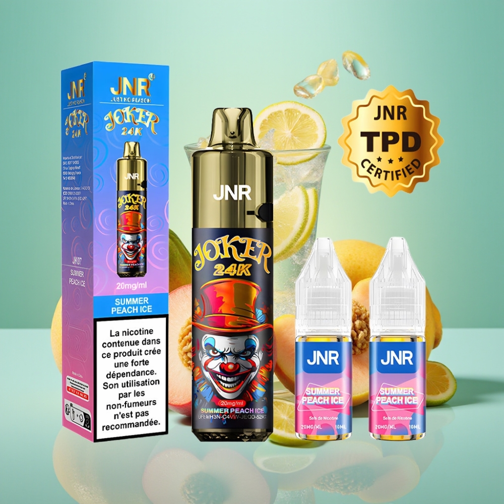 JNR Joker 24K Puffs 2+10ml Refillable Pod Vasara Persikas Ledas