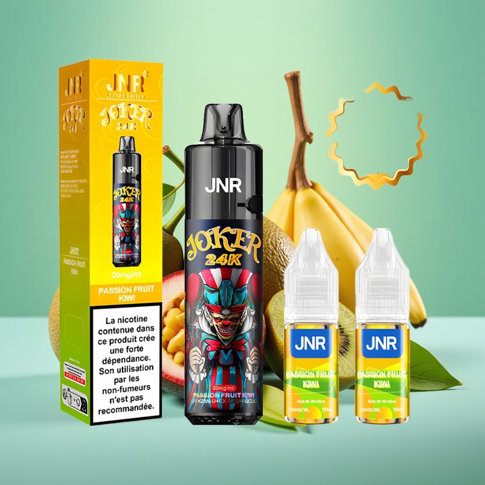 JNR Joker 24K Puffs Dūmoklis su 2+10ml Patalpu ir 800mAh Akumuliatoriumi, Marakujo-Kivi