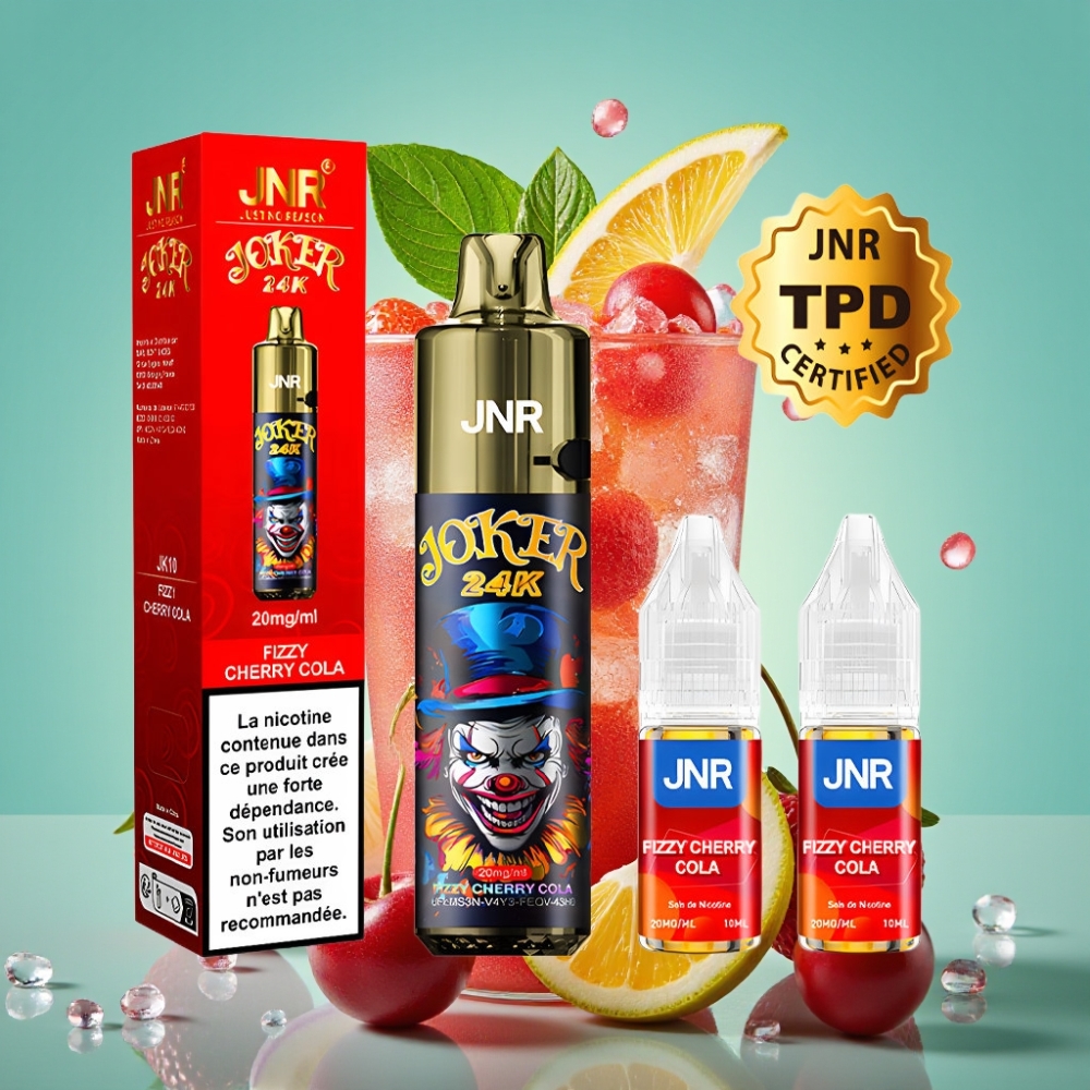 JNR Joker 24K Puffs Šarmi Vyšnių Kolos + 2×10ml įpylimo šonas + 800mAh