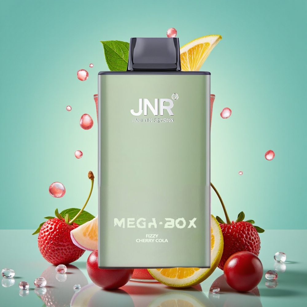 JNR Mega Box 25000 Puffs, Dual Mesh Coil, Type-C, Švelnaus Vyšnių Kolos Skonis