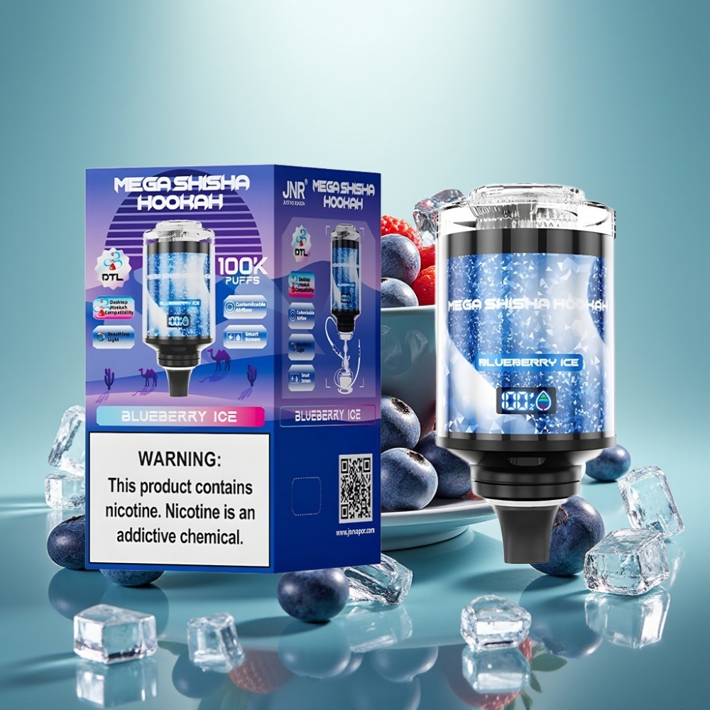 JNR Mega Shisha Hookah 100K Darbalaukio Sugeriamas Mėlynųjų Agronų Ledas 2200mAh 60ml