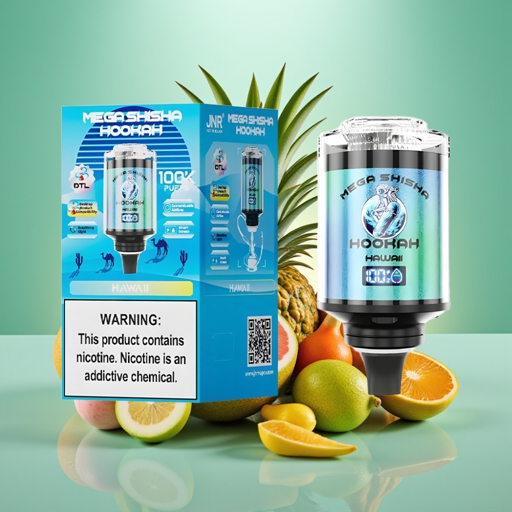 JNR Mega Shisha Hookah 100K Suderinamumas su staliniu kompiuteriu, Havajų skonis, 60ml