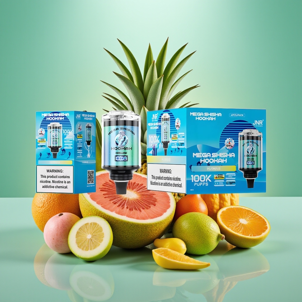 JNR Mega Shisha Hookah 100K Suderinamumas su staliniu kompiuteriu, Havajų skonis, 60ml