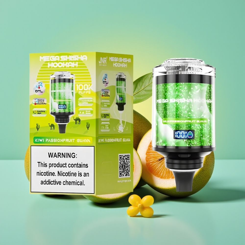 JNR Mega Shisha Hookah 100K Tipo-C greitas įkrovimas Kiwi Pasiflora Guava