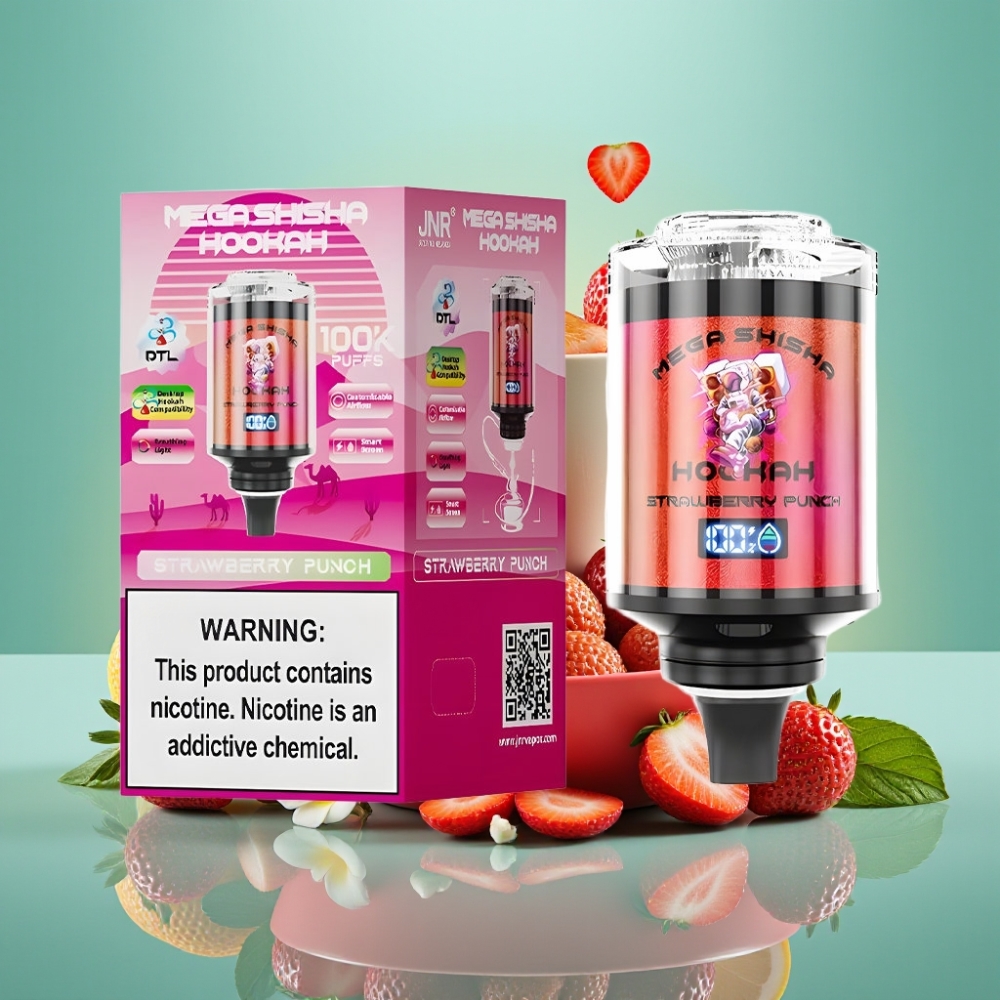 JNR Mega Shisha Hookah 100K su interaktyviu ekranu ir braškų punšo skoniu