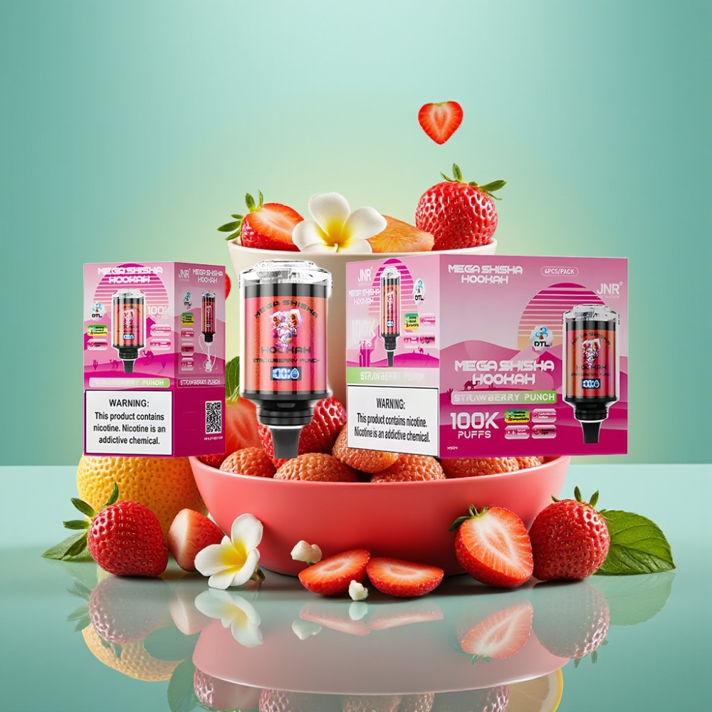 JNR Mega Shisha Hookah 100K su interaktyviu ekranu ir braškų punšo skoniu