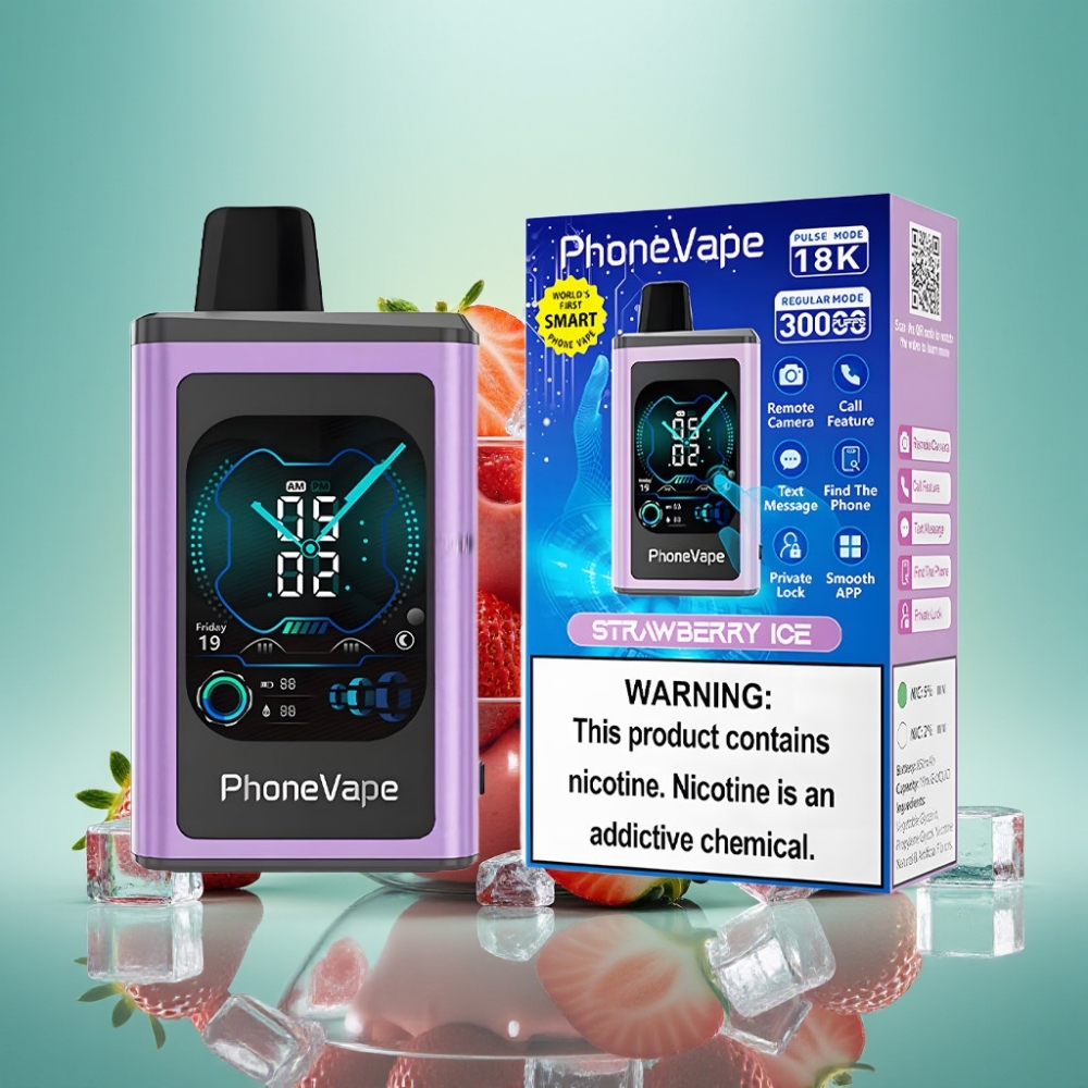 JNR PhoneVape 30000 užsikimšomų garų baterija Tipas-C reguliuojamas oro srautas Braškės ledas