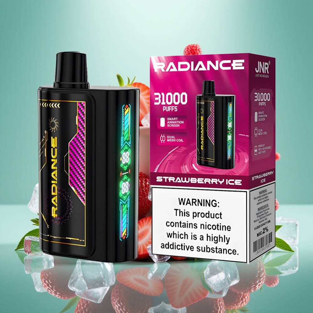 JNR Radiance 31000 Pūkų Disposable Vape 28ml, Dviguba Tinklelinė Spiralė, BRAŠKIŲ LEDAS