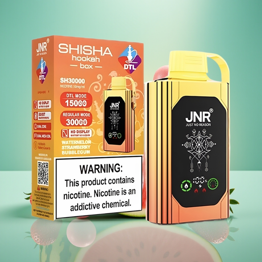JNR Shisha Hookah Box 20500 Puffs, HD Display, 1000mAh, Arbūzas Braškė Bubblegum