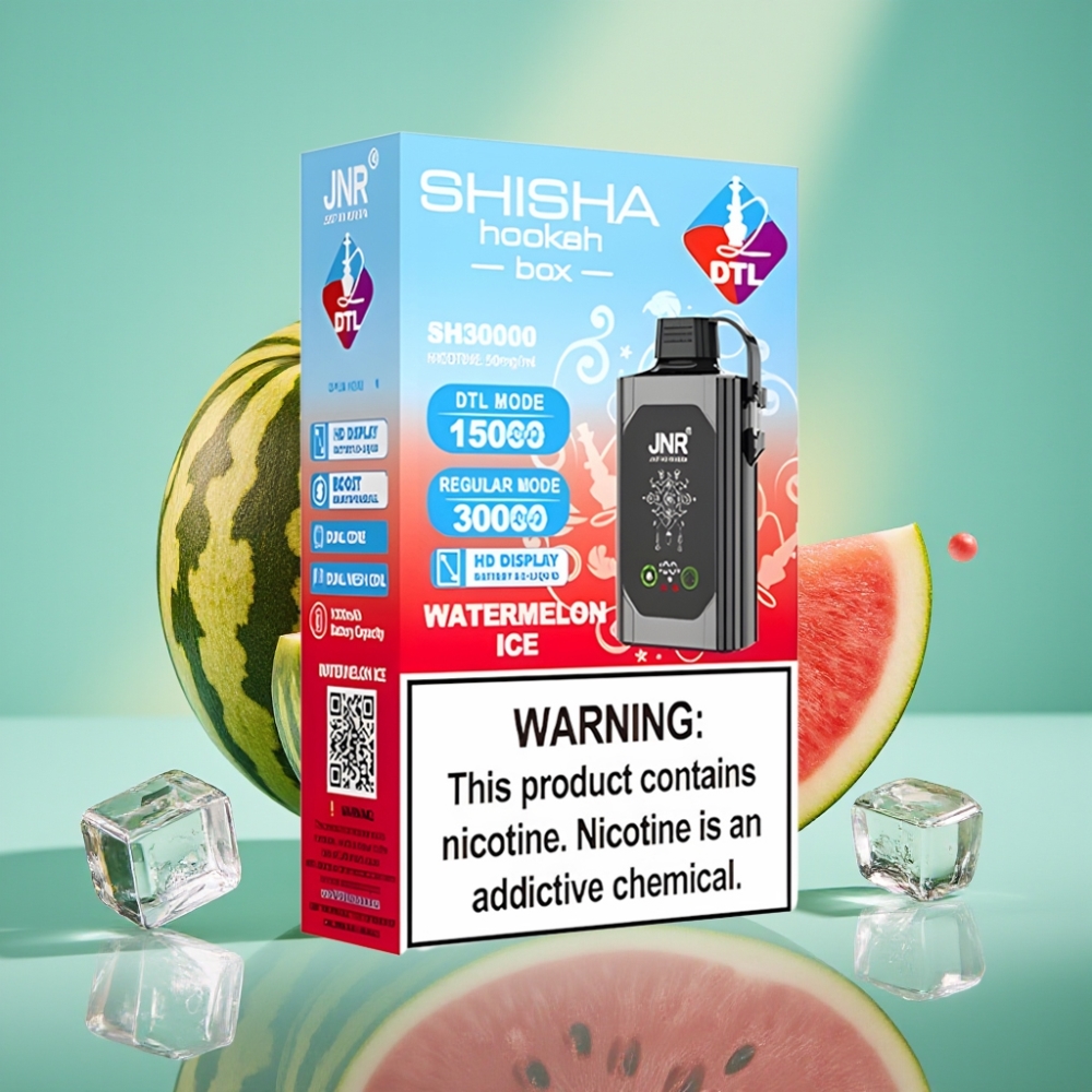 JNR Shisha Hookah Box 20500 Puffs, HD Display, Dual Mesh Coil, Arbūzo Ledas