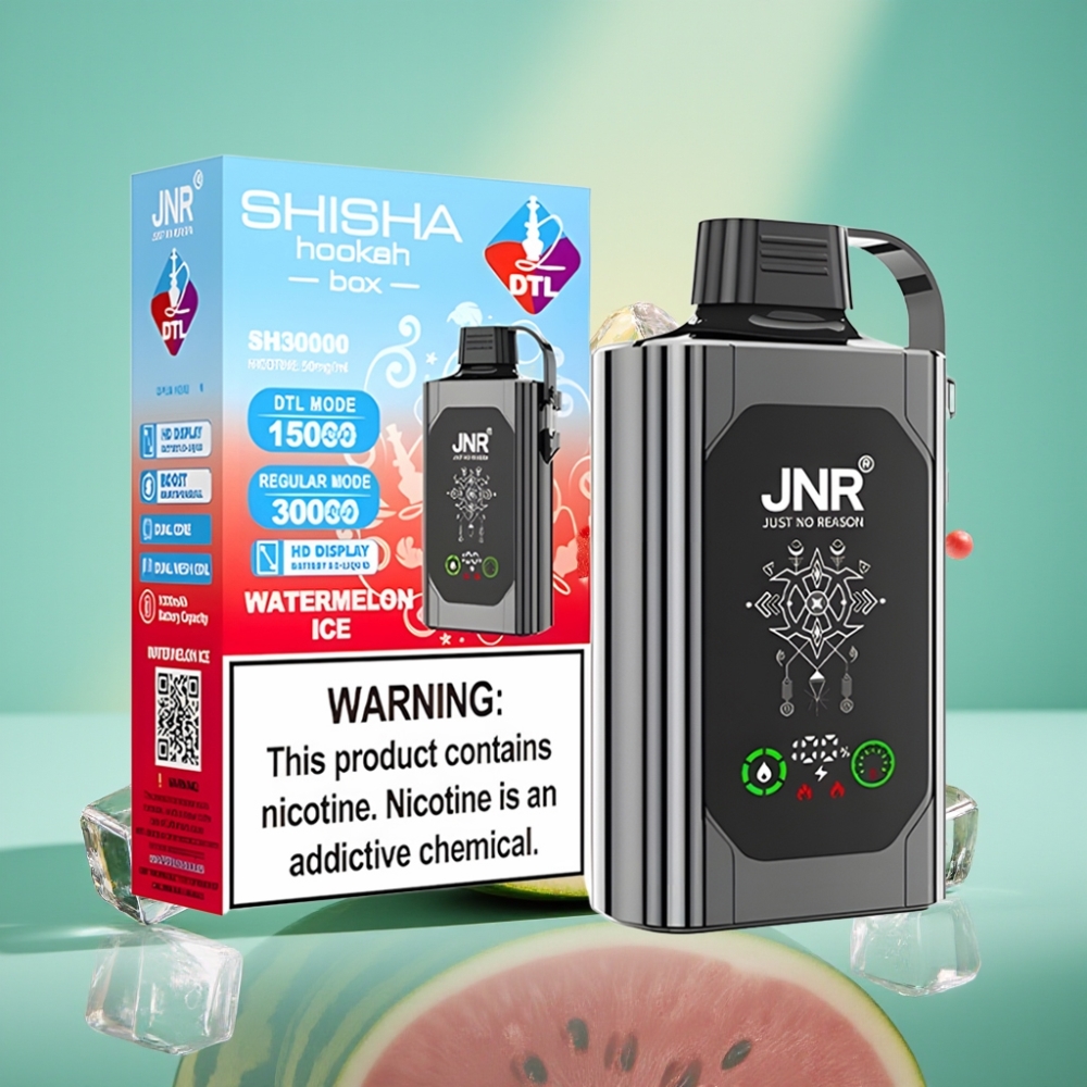JNR Shisha Hookah Box 20500 Puffs, HD Display, Dual Mesh Coil, Arbūzo Ledas