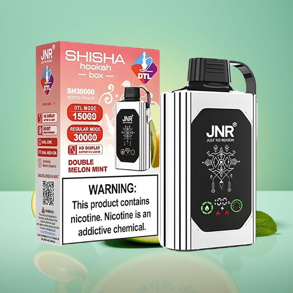 JNR Shisha Hookah Box 20500 Puffs, HD Ekranas, Dvigubas Tinklas, Dvigubas Melionas Mėta