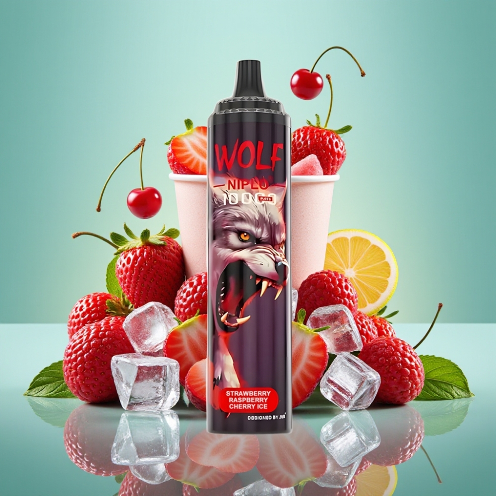 JNR Wolf Niplo 10000 Puffs, 1.0 Ohm, 20ml, Braškės Avietės Vyšnios Ledas