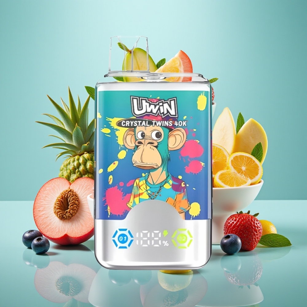 UWIN Crystal Twins 40000 Pufų, Mėlynųjų Serbentų ir Persikų Ledas, 32ml, Type-C