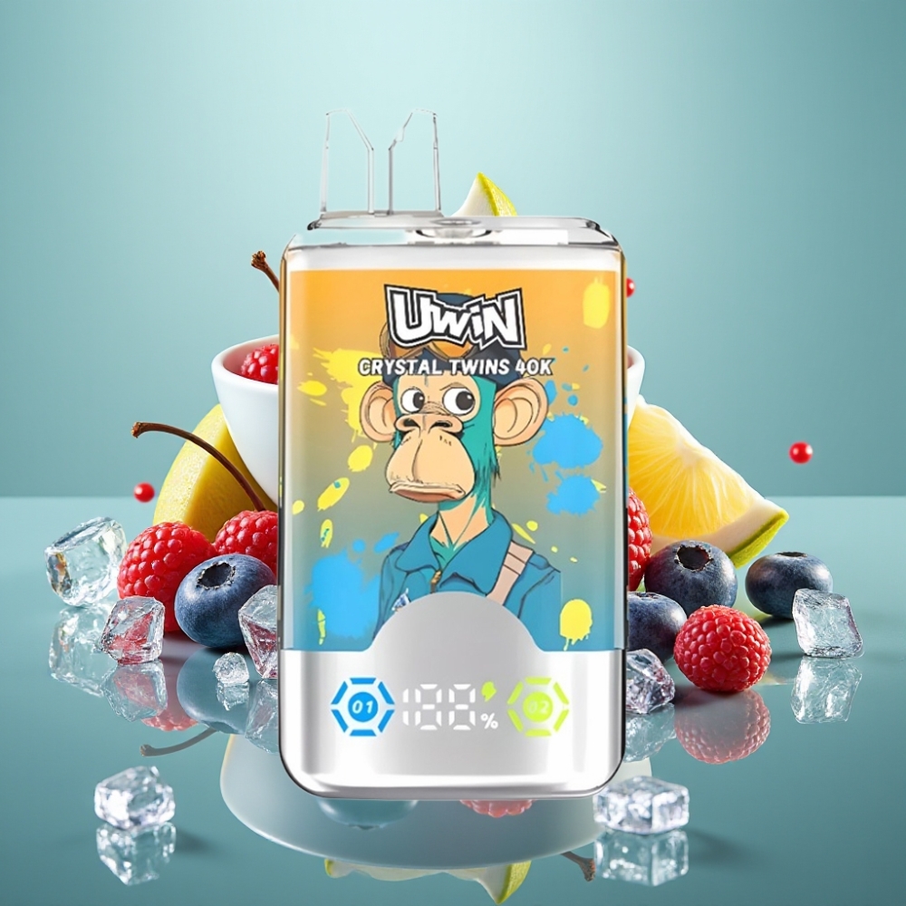 UWIN Crystal Twins 40000 Puffs 32ml Mėlynųjų Aviečių Vyšnių Ledas 0,6 Ohm